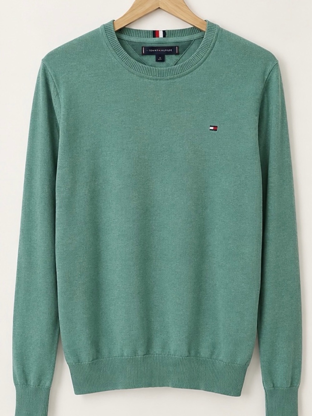 Tommy Hilfiger Men’s Cotton Crewneck Knit Sweater Mint Sage Green - Size Medium
